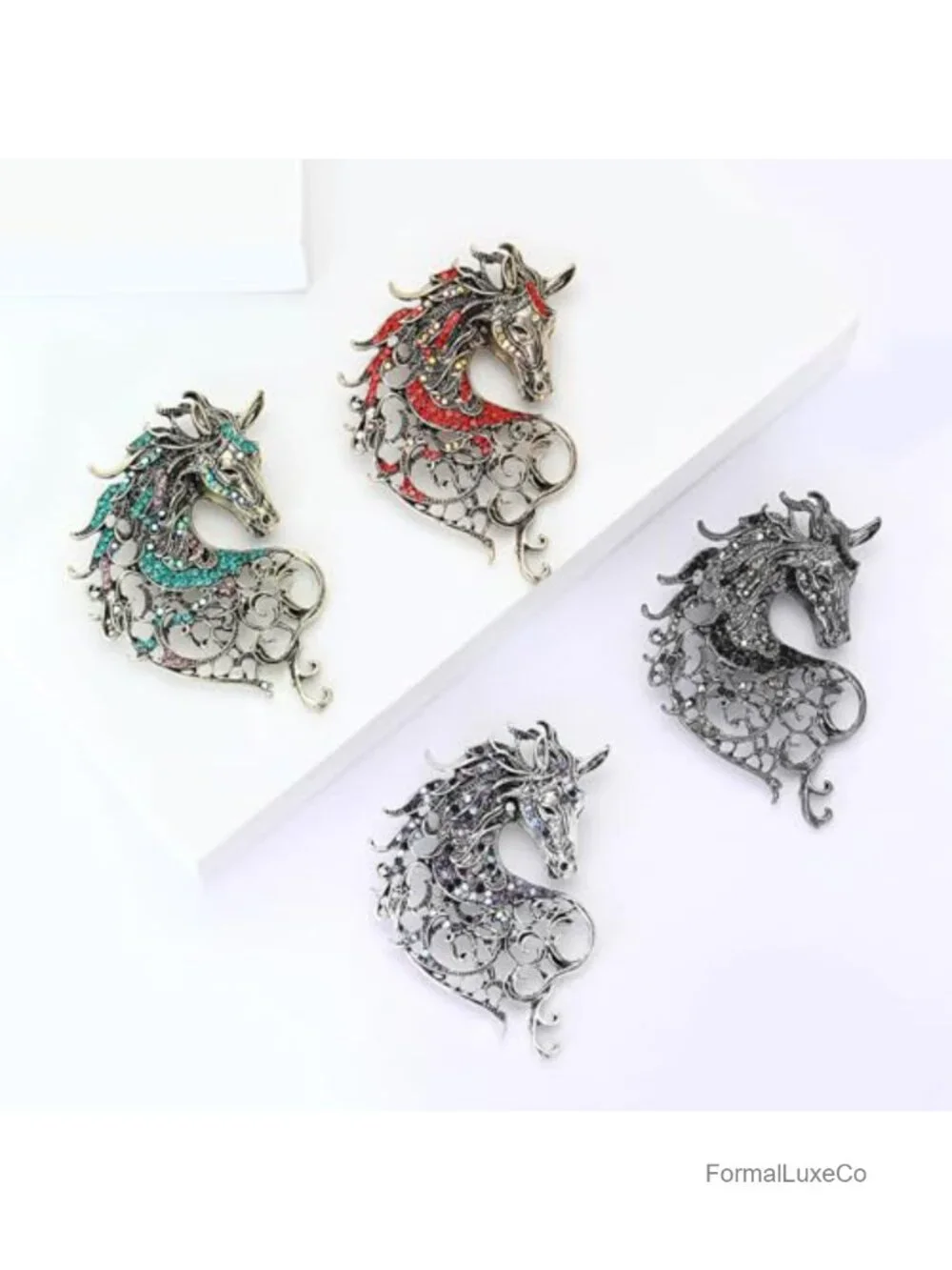 Horse Head Rhinestone Brooch Pin Baroque Palace Style